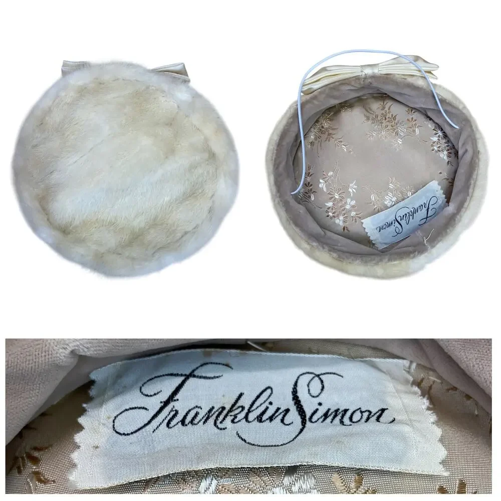 1950s Franklin Simon Rabbit Fur Fascinator | Vintage Ivory Cocktail Hat - Picture 6 of 7